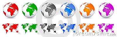 Set 3D Vector Globes with World Maps - vector Vector Illustration